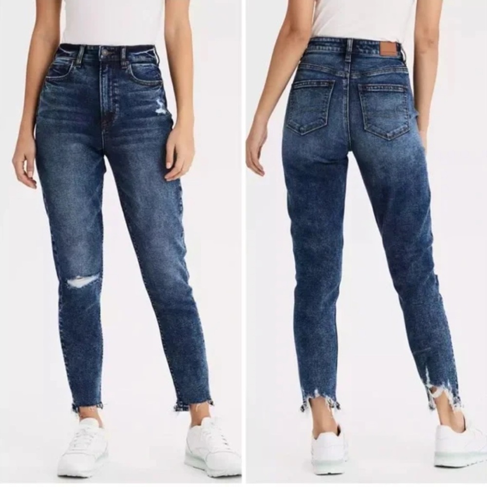 American Eagle High-Waisted Distressed Blue Jeans